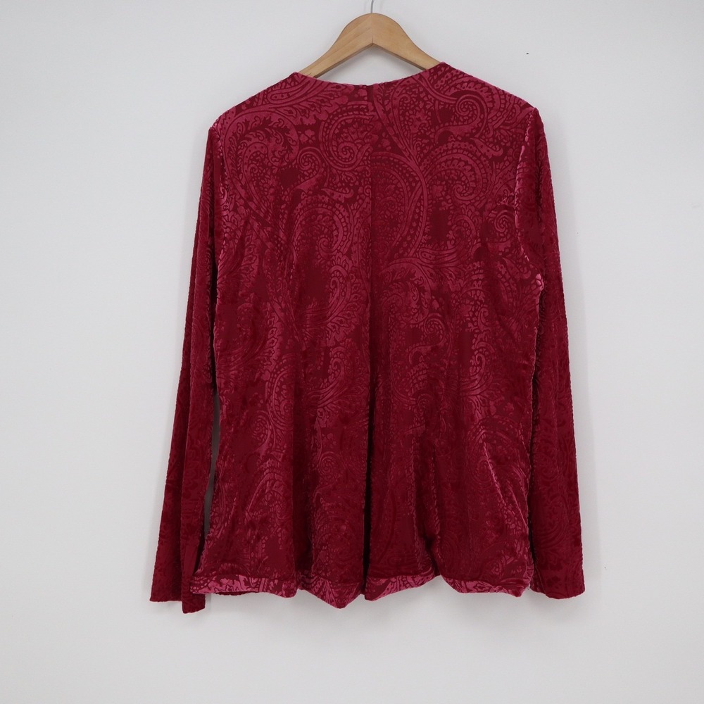 Torrid Womens Plus Size 1 Burgundy Red Velvet Paisley Open Front Cardigan Jacket - Picture 5 of 6